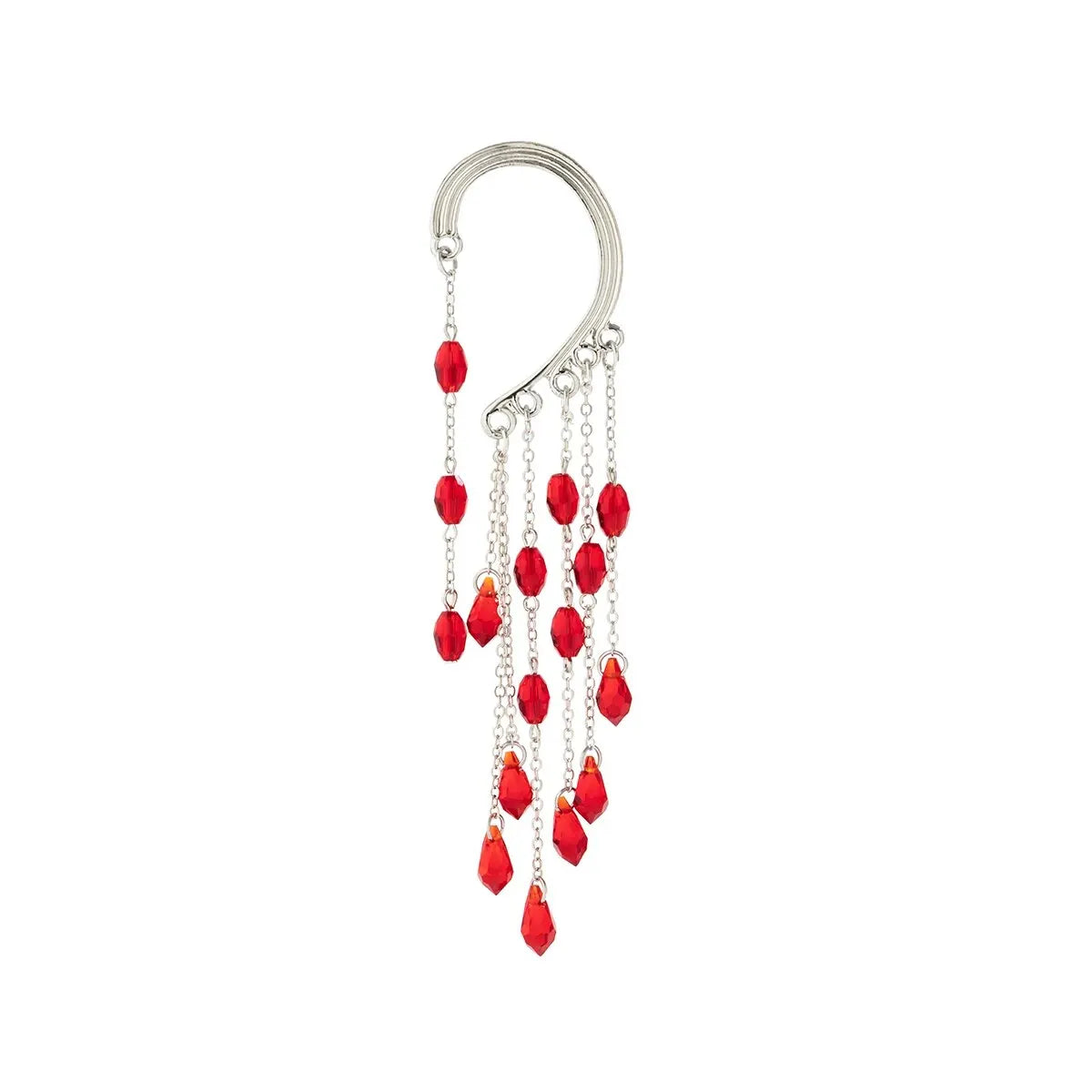 1PC Goth Red Bead Crystal Ear Cuff Earring for Women Trendy Vintage No Piercing Tassel Clip Earring Halloween Party Jewelry Gift