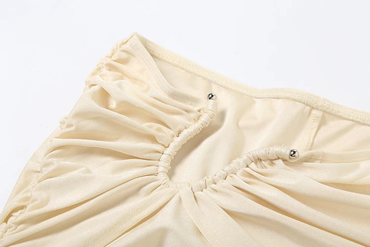 Wire Folds 2 Piece Set Women Chic Y2K Hollow Sliky Tank Tops+Shirring Pants Female Trend Sexy Street Matching Suits