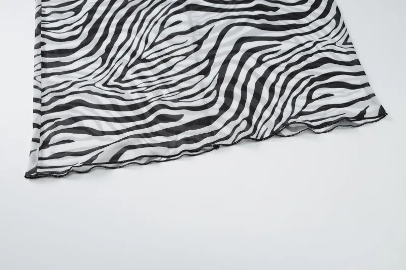 Zebra Printed Mesh See Through Skirt Sexy Vacation Beach Low Rise Long Maxi Skirts for Woman Clothing Summer