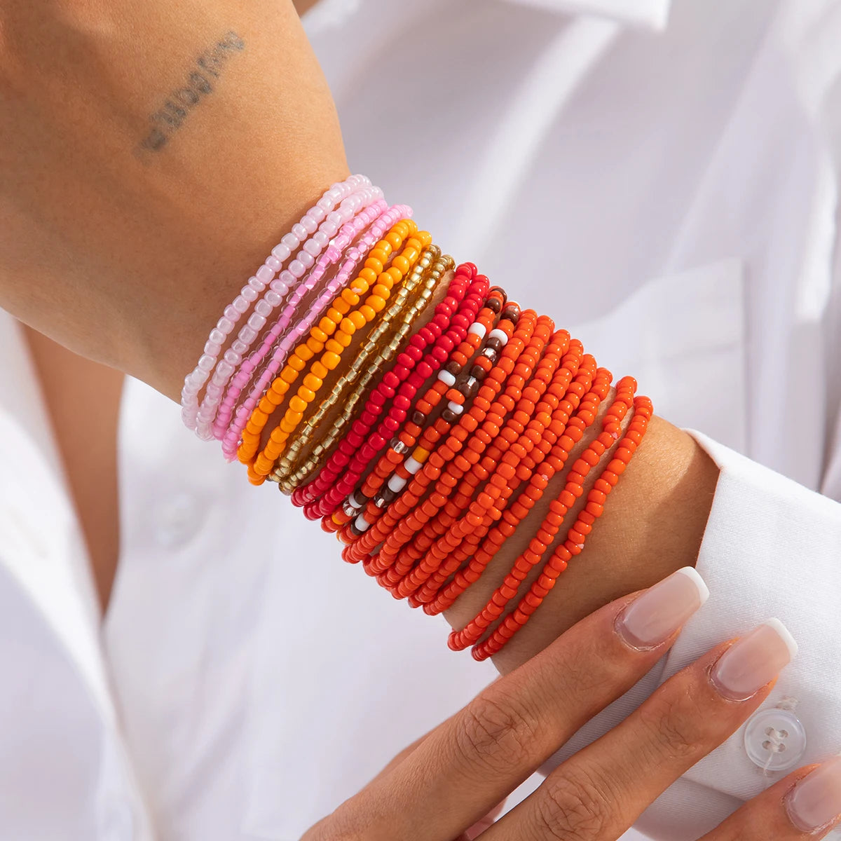 20Pcs/Set Boho Colorful Seed Beads Chain Bracelets Anklet for Women Summer Beach 2025 New Fashion Y2K Kpop Jewelry Gift