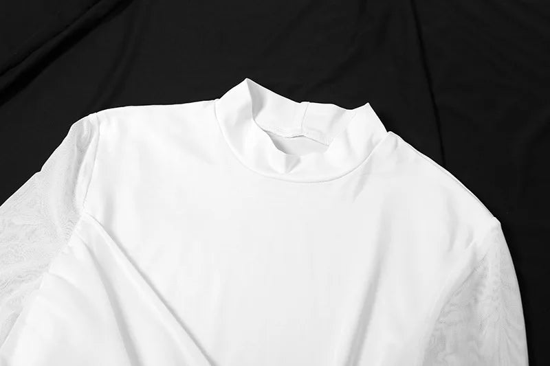 Mesh Patchwork Long Sleeve Maxi Dress White Elegant Dresses for Woman for Party Evening Gown Fall Winter 2025