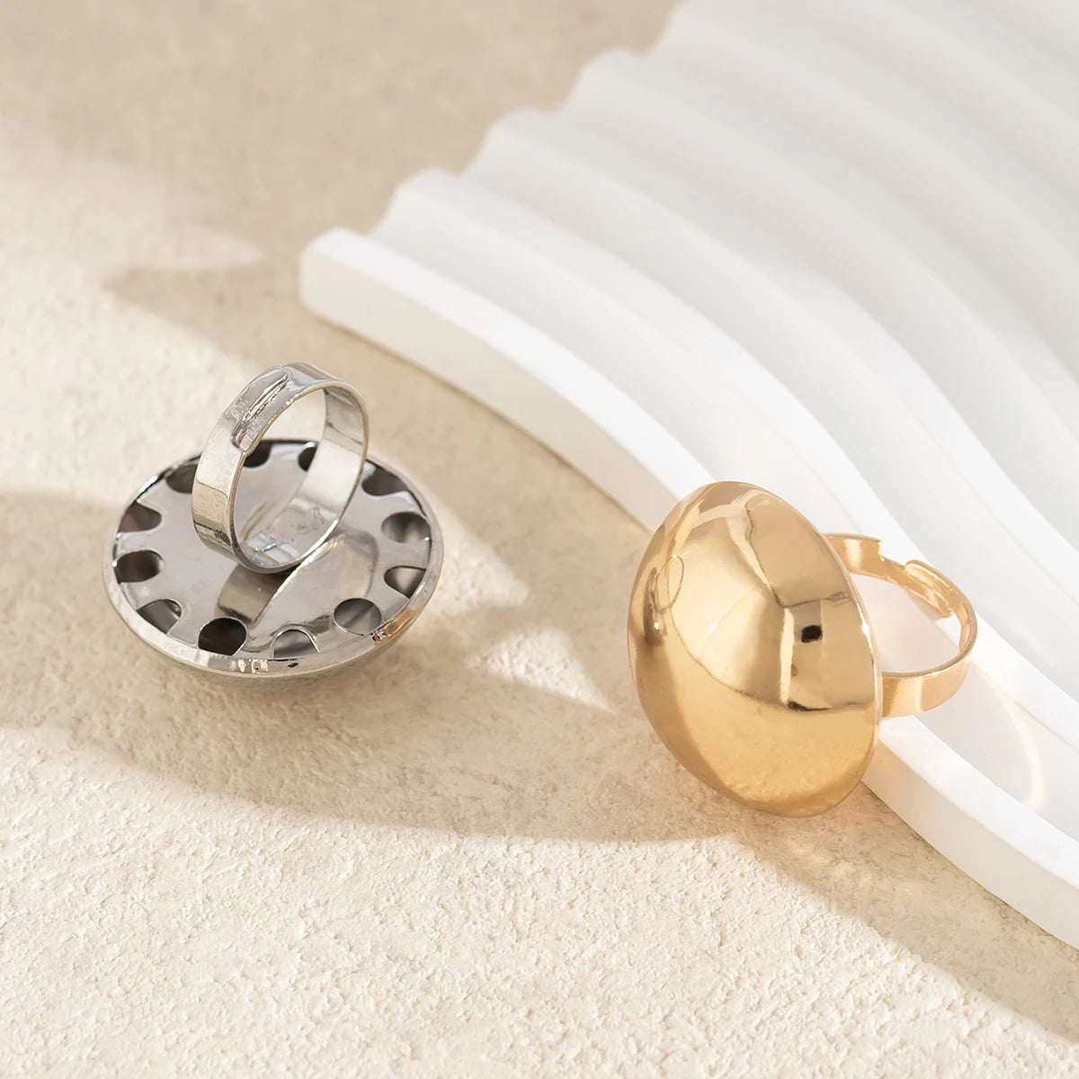 2Pcs Unique Smooth Round Big Ball Metal Stud Earrings Women Classic Vintage Rings Pierced Earring Steampunk Jewelry Set