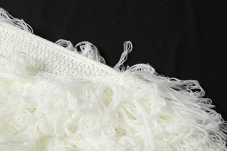 Street Fashion 2 Piece Set Woman o-Neck Full Sleeve Furry Tassel Sweater+Turtleneck Skinny Romper Causal Elegant Outfits