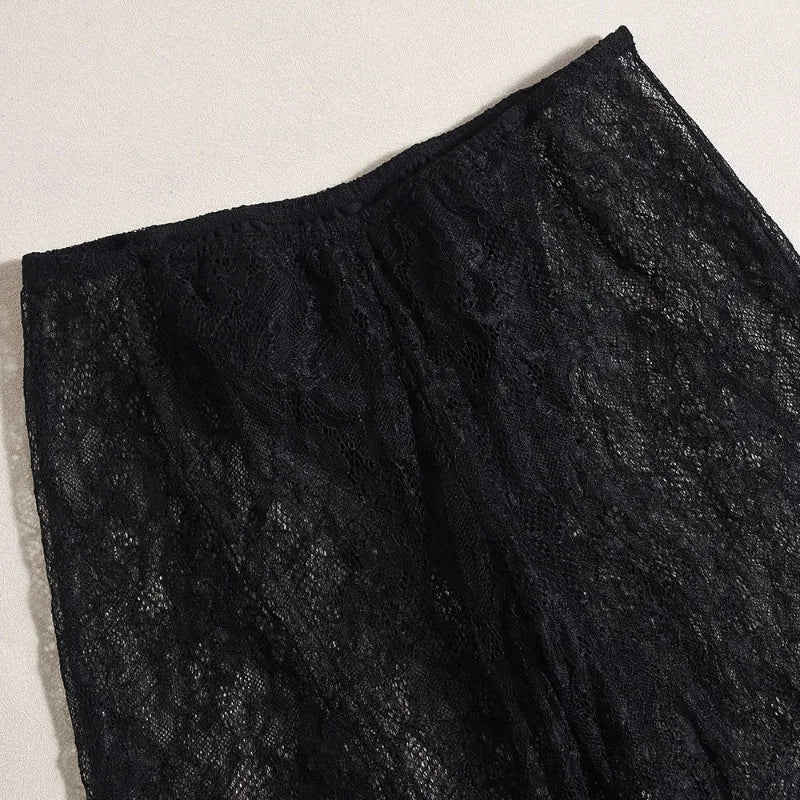 See Through Lace Mesh 2 Piece Sets Crop Top and Low Rise Pant Sets Sexy Summer Clothes for Women Outfits