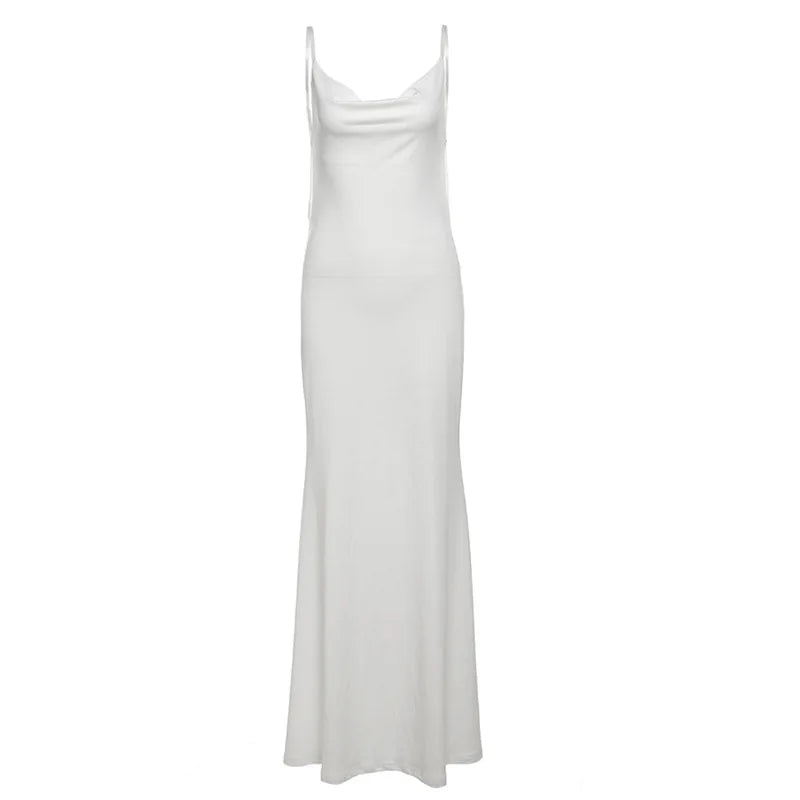 Sexy Summer White Dresses Spaghetti Strap Backless Maxi Dress Elegant Woman Clothing