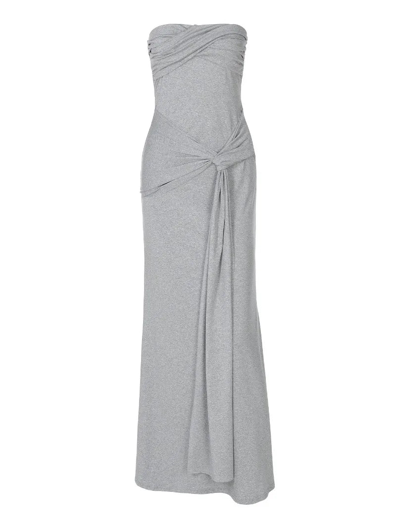 Solid Twisted Draped Strapless Backless Long Dresses Elegant Holiday Summer Dress Woman 2025