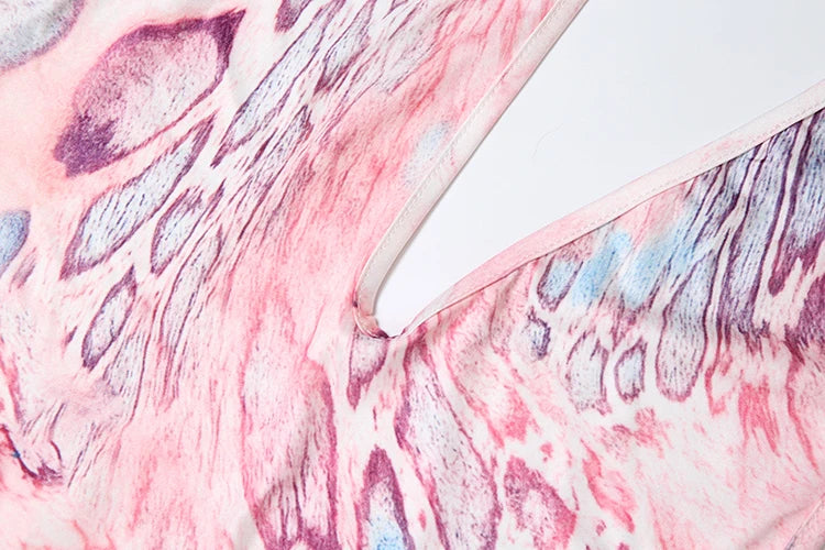 Colorful Print Jumpsuit Women Halter Deep v-Neck Sexy Backless Sleeveless Skinny Peach Hip Street Activity Overalls