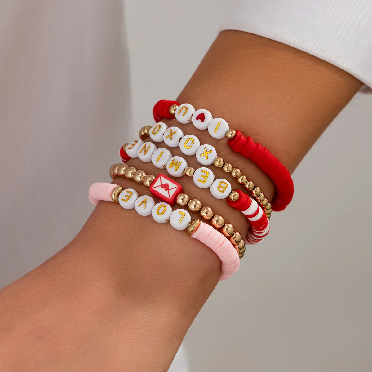 10 Styles Romantic Soft Ceramic Acrylic Beads Letter Chain Bracelet Boho Sweet Heart Bangles Y2K Aesthetics Jewelry New