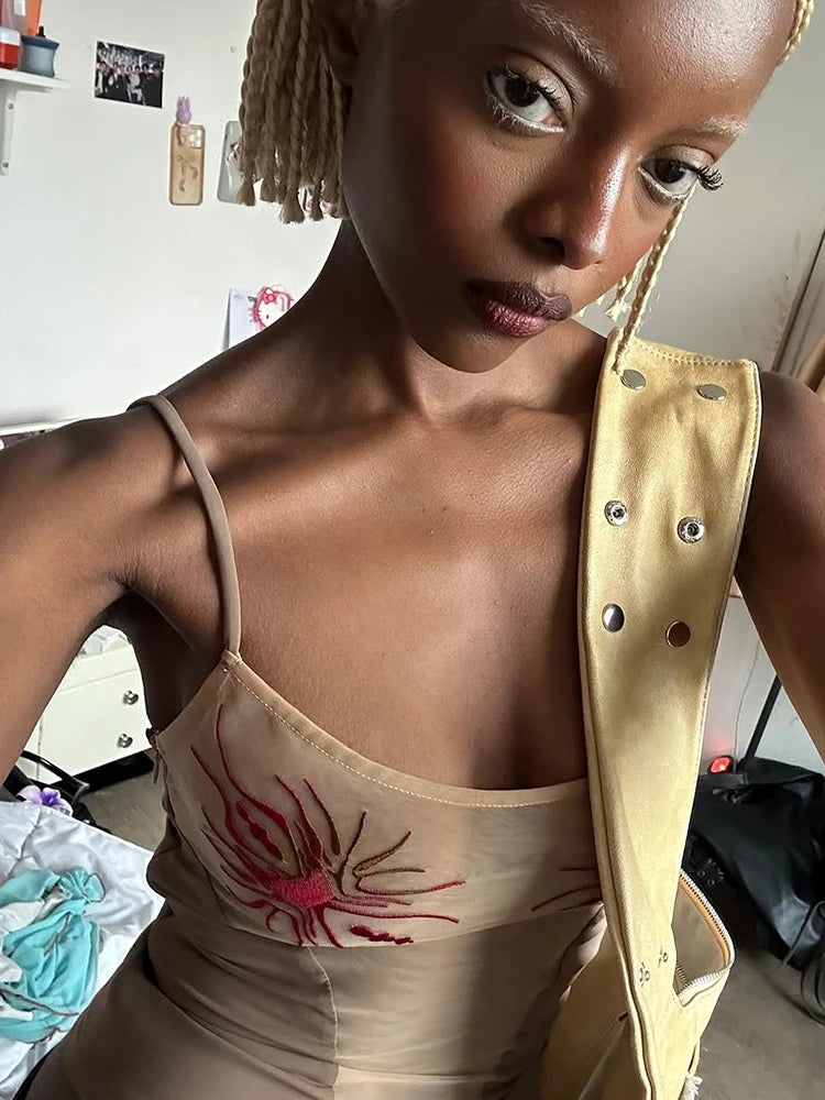 Sun Print Sexy Women Camisole Y2K Summer Fashion Low-Neck Coquette Midnight Party Club Wild Basic Street Slim Tees