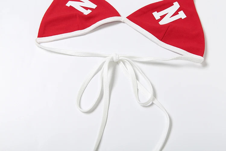 Sexy Bandage Letter Print Bra+Low-Neck Halter Camisole Skinny High Street Sexy Skinny Simple Midnight Hottie Two Tops