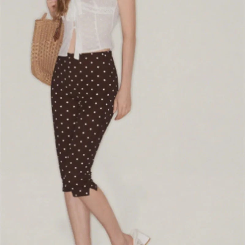 Women Polka Dot Print Capri Pants Y2k High Waist Skinny Knee Length Sexy Yoga Capris Leggings Cropped Trousers Workout
