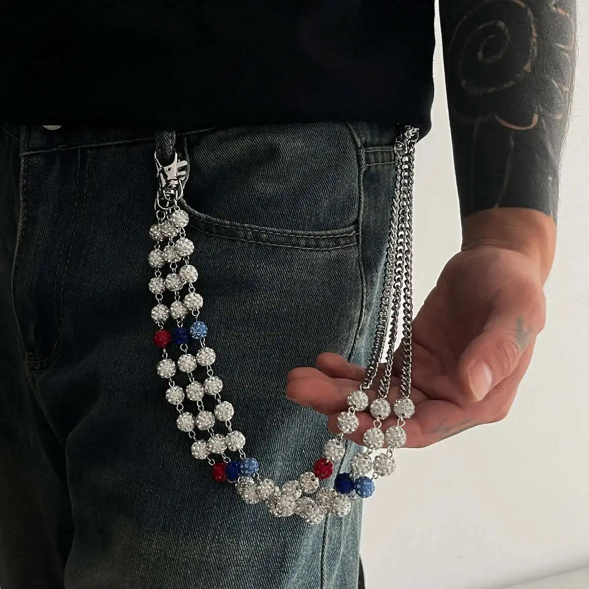 Harajuku Hip Hop Rhinestone Keychains Wallet Belt Jeans Trousers Hipster Pants Bag Chains Rock Jewelry for Men Trend