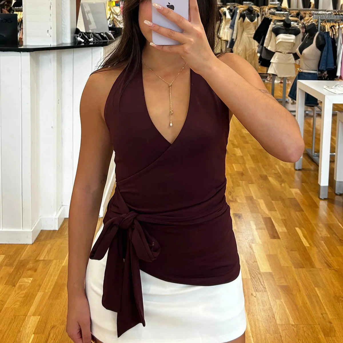 Womens V Neck Halter Top Solid Color Tie Wrap Sleeveless Backless Slim Blouse Sexy Summer Casual Tank Top for Club Party