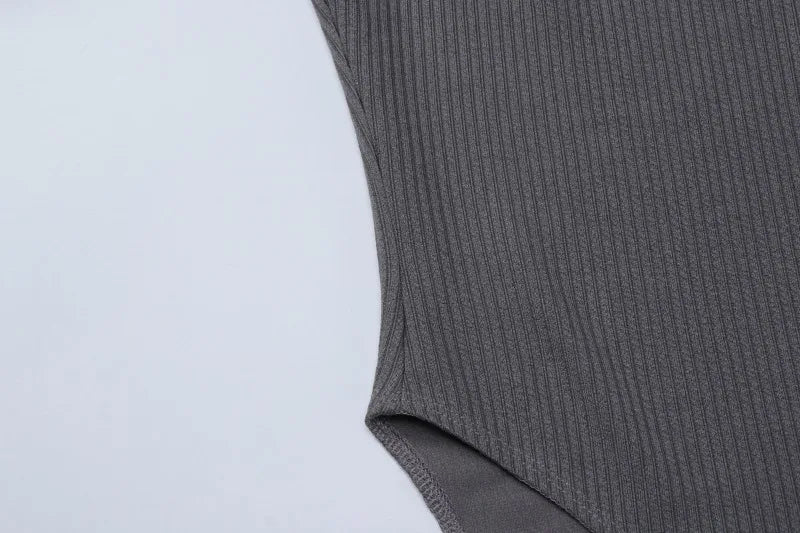 Fake Two-piece Long Sleeve Bodysuit for Woman Ribbed Patchwork Sexy Tops Women Clothes