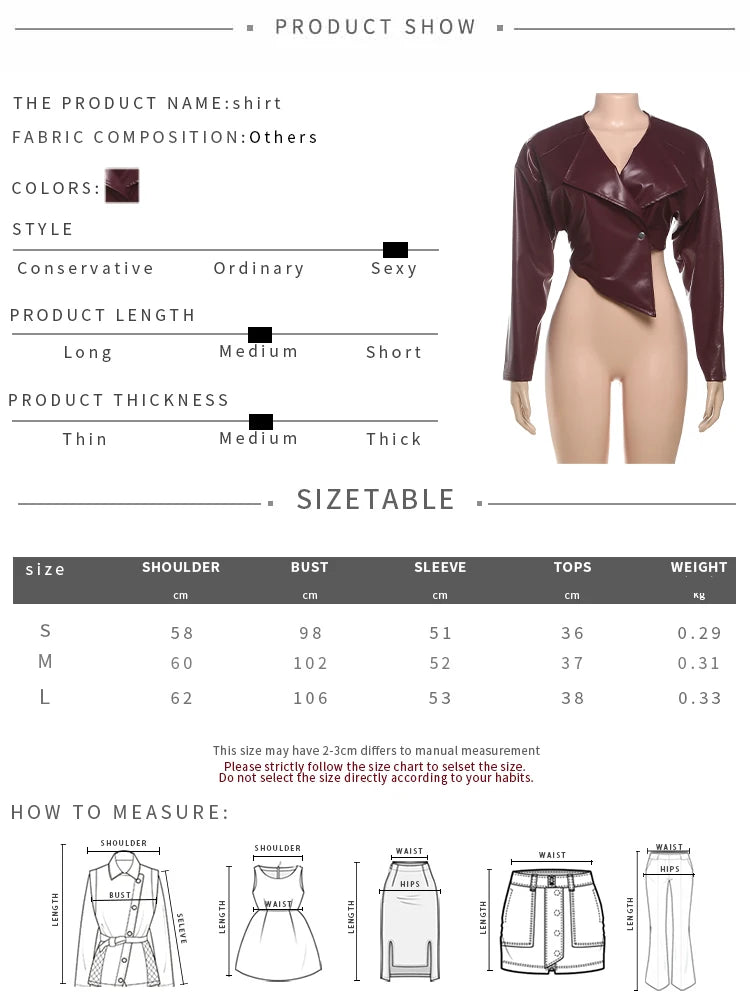 Single Button Crop Jacket Women Hipster Irregular Faux Leather Fall Trend Wild Basic Sexy Cross Neck Streetwear Coat