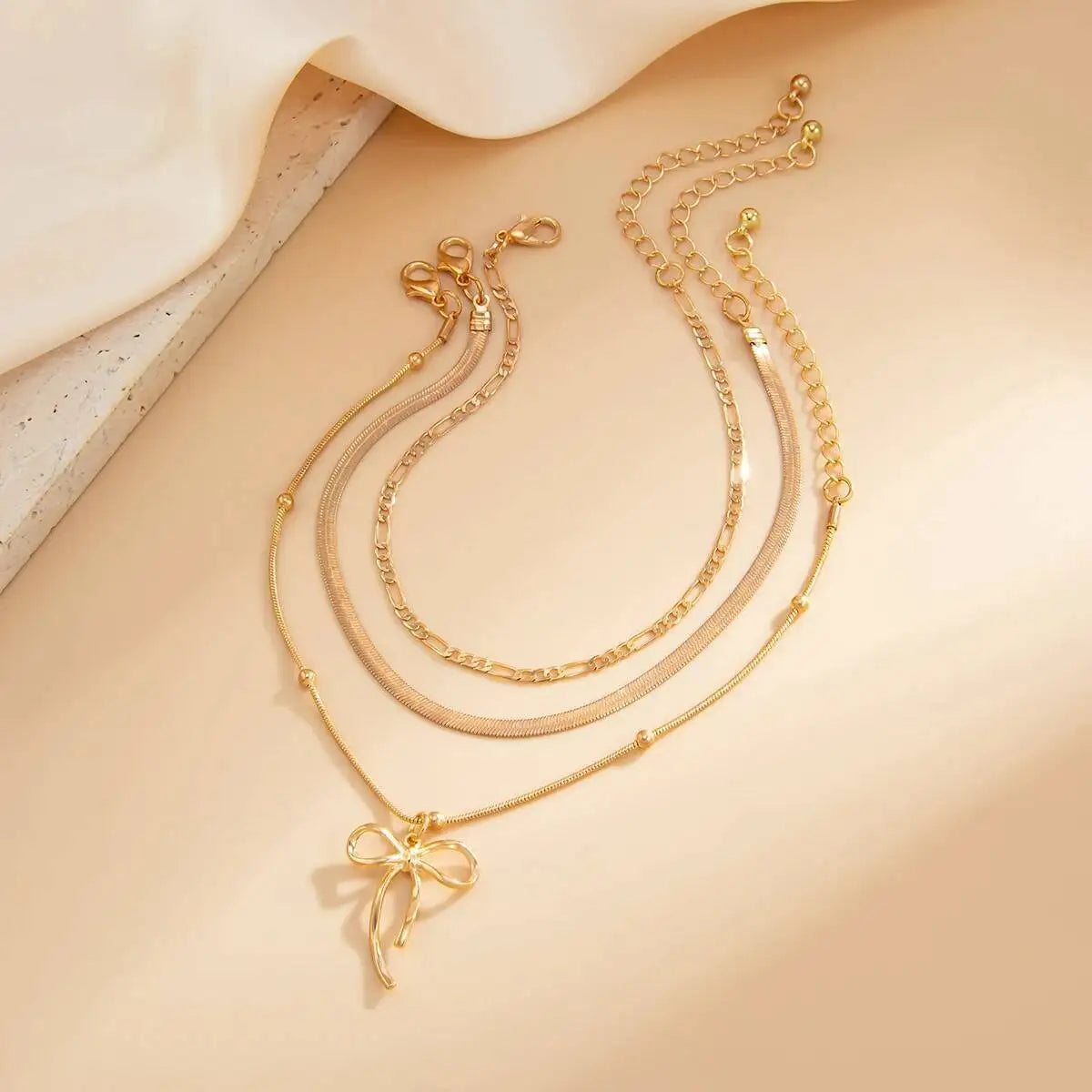 Boho Summer Beach Thin Chain Anklets for Women New Trend Vacation Simple Bowknot Ankle Chains Barefoot Foot Jewelry