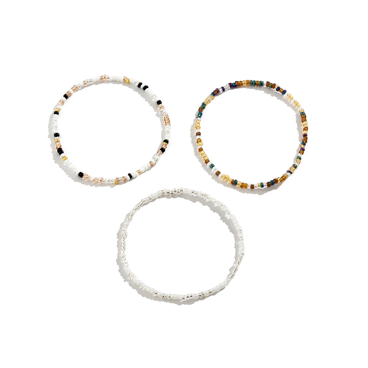 3Pcs/Set Boho Colorful Rice Bead Anklets for Women Personalized Geometry Round Feet Chain Suit Summer Beach Jewelry Accessories