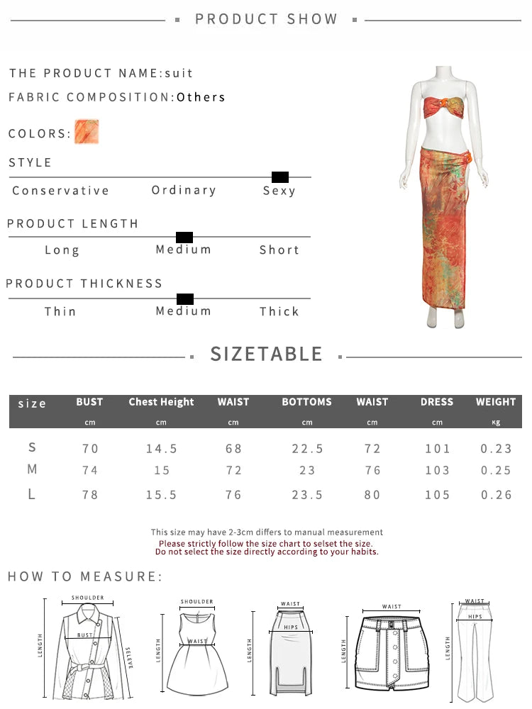 Sexy 3 Piece Set Women Y2K Colorful Print Double Buckle Tube Bra+Thong+Split Skirts Vacation Beach Clubwear Swimsuit