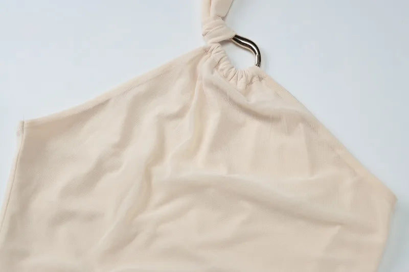 Ruched Mesh Backless Halter Mini Dress Sexy Mini Birthday Dresses for Elegant Woman Party Outfits