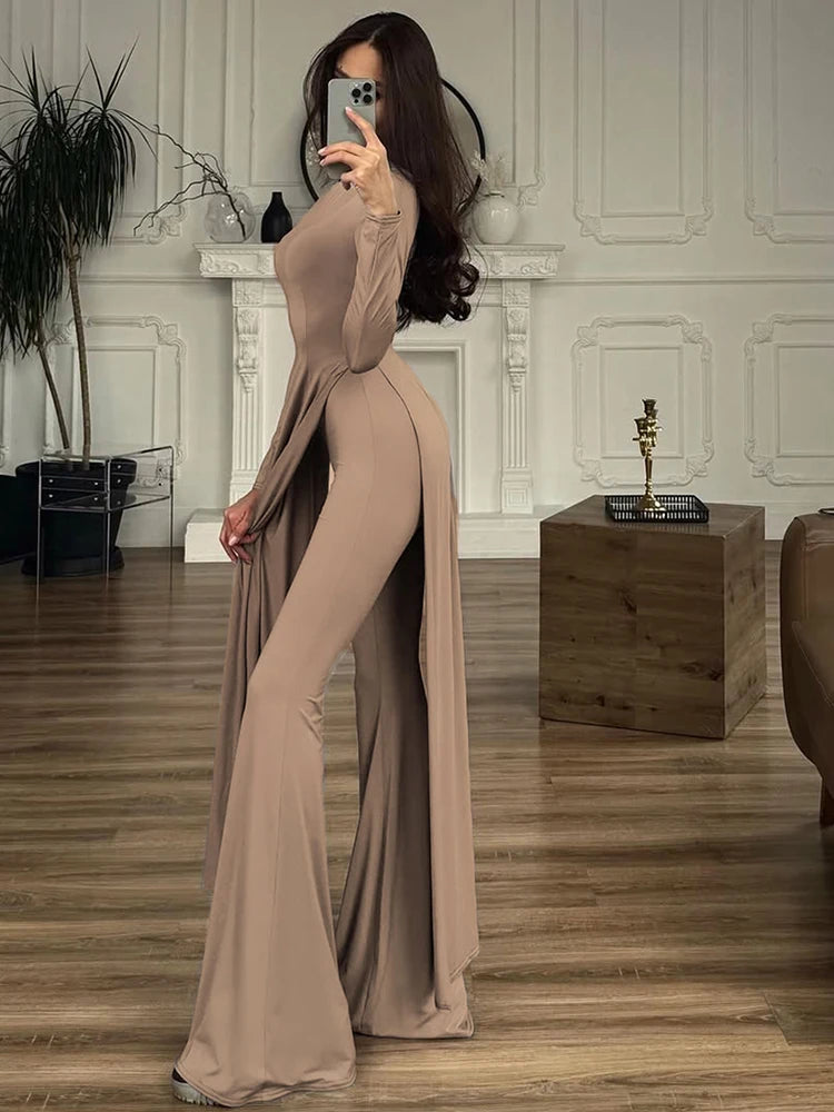 Casual Elegant 2 Piece Set Women o-Neck Skinny High Splits Maxi Dress+Solid Straight Pants Daily Simple Fashion Suit