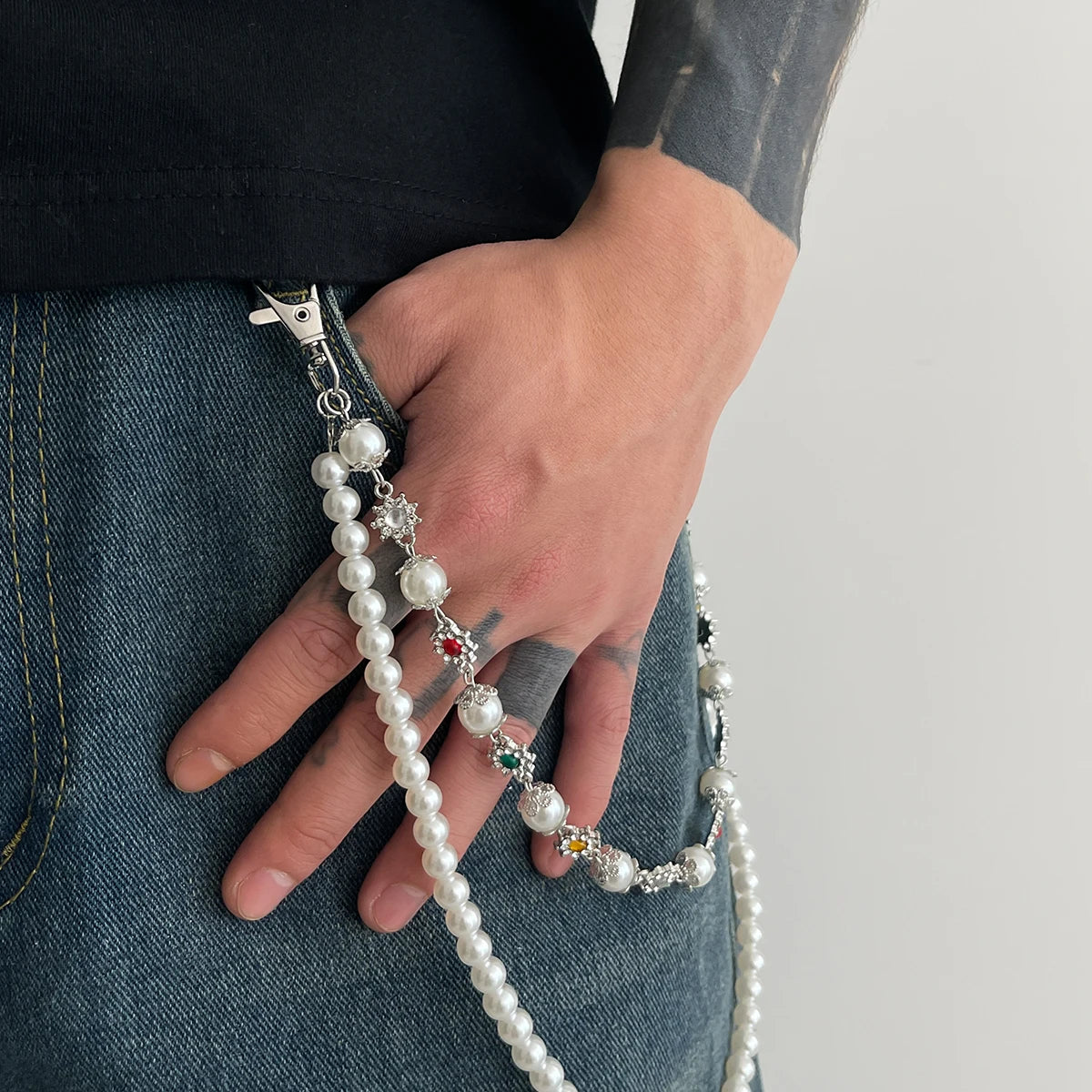 Harajuku Hip Hop Rhinestone Keychains for Men Punk Wallet Belt Chain Trousers Hipster Pant Jeans Chain Street Jewelry