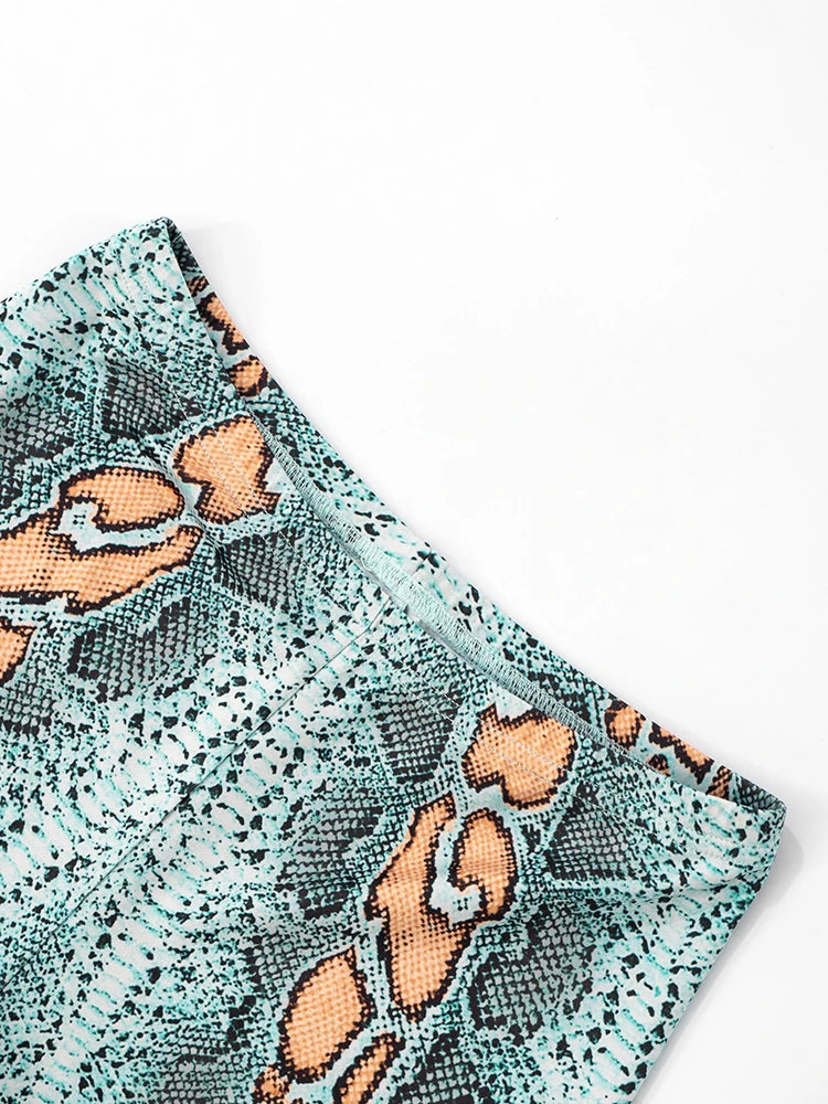 Serpentine Patchwork Shorts Women Summer Trend Elastic Waist Skinny Peach Buttocks Street Fashion Wild Style Bottoms