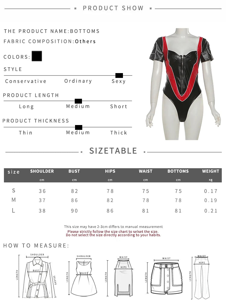 Patchwork Hipster 2Piece Women Faux Leather Long Gloves+Low-Neck Zip Skinny Bodysuits Sexy Music Festival Streetwear