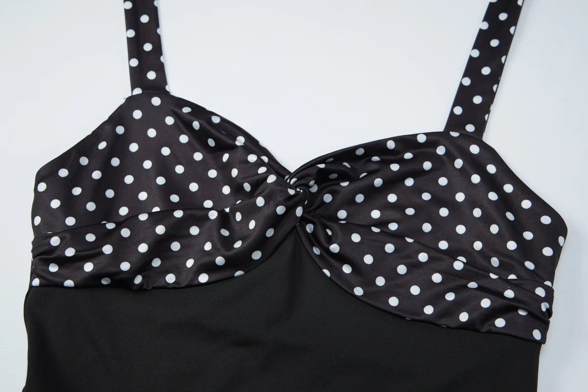 Black Polka Dot Print Halter Backless Maxi Dress 2026 Summer Classic Dresses for Woman Elegant