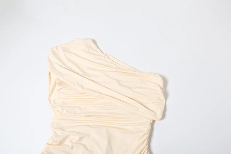 Inclined Shoulder Dress Women Y2K Sexy Irregular Patchwork Ruched Stretch Summer Elegant Classic Vestidos Clubwear