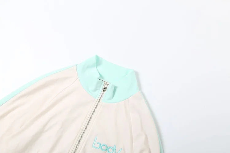 Casual Women 2Piece Set Letter Embroidery Zip Crop Jacket+Widewaist Shorts Matching Streetwear Stretch Sporty Outfits