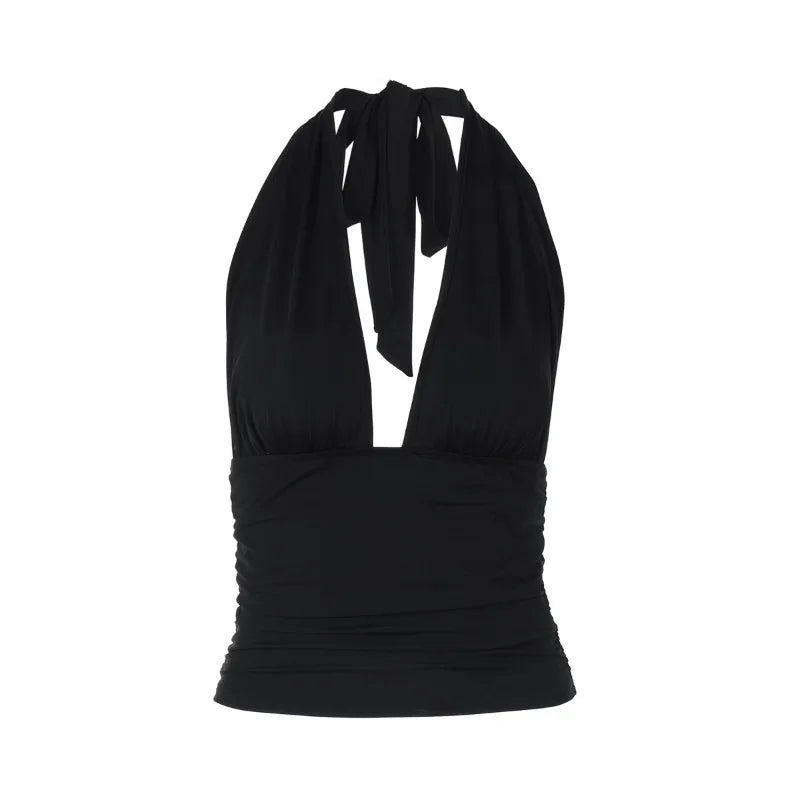 Halter Backless Crop Tops Women Sexy Summer Clothes 2025 Solid Color Deep V Neck Tank Top Streetwear