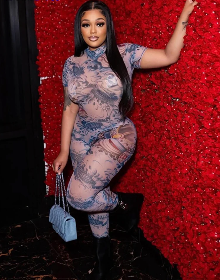 Serpentine Jumpsuit Women See Through Backless Short Sleeve Sexy Fit Summer Workout Overalls Stretch Button Clubwear