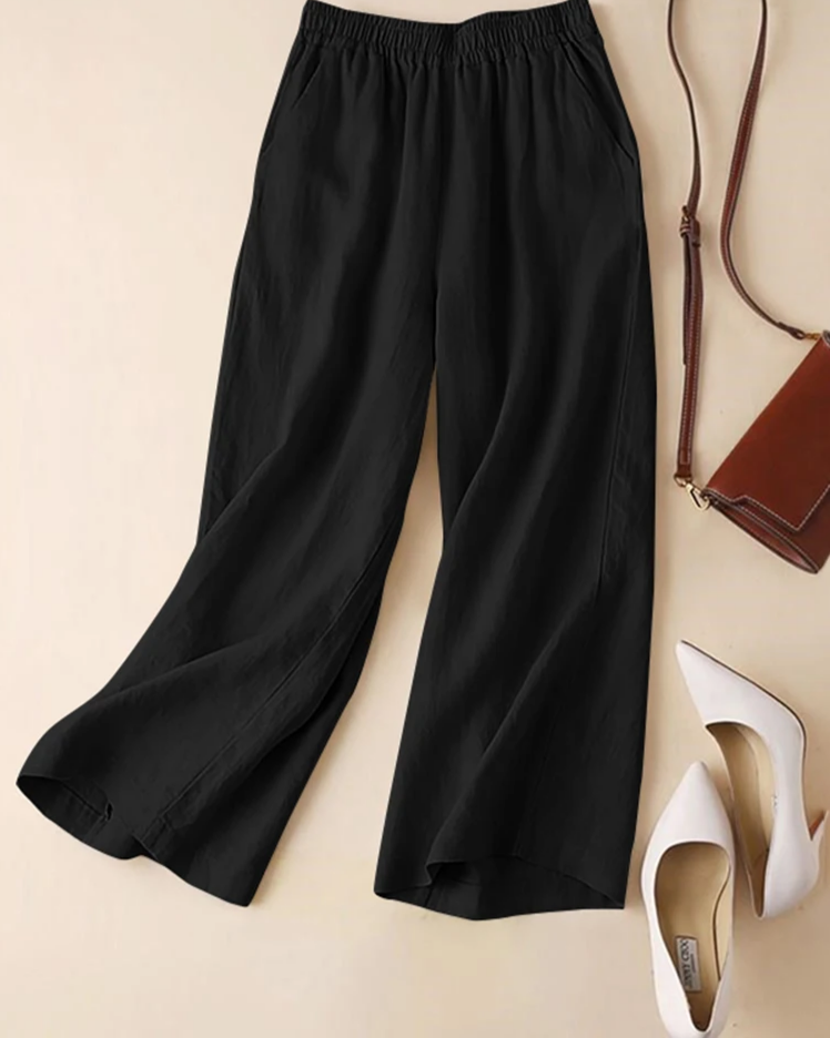 Women's Summer Pants Cotton Elastic Waist Wide Leg Trousers Casual Light Solid Color Palazzo Everyday Long Pantalon 2024