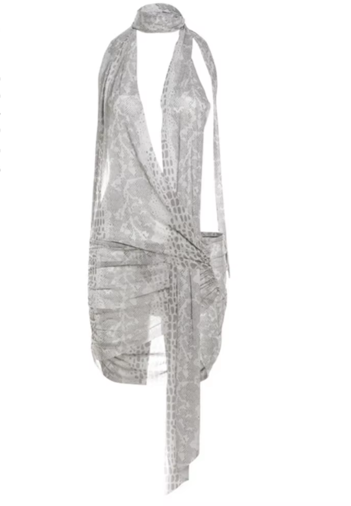 Snake Print Mesh Sexy Summer Dresses Women 2024 Beach Vacation Asymmetric Halter Backless Mini Dress Clubwear