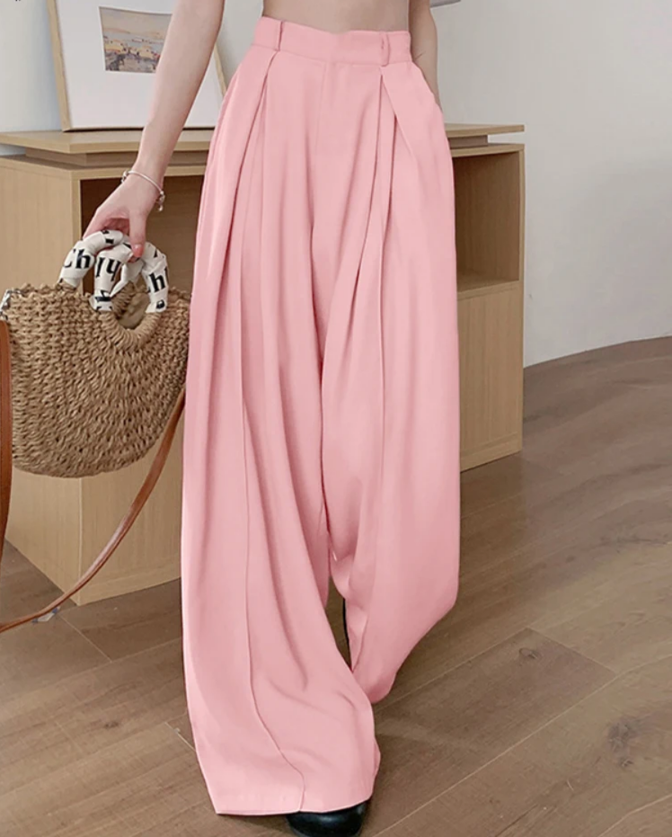 Street Fashion Women Wide Leg Pants Elastic High Waist Inverted Pleats Solid Trousers 2025 Spring Casual Commuting Slacks