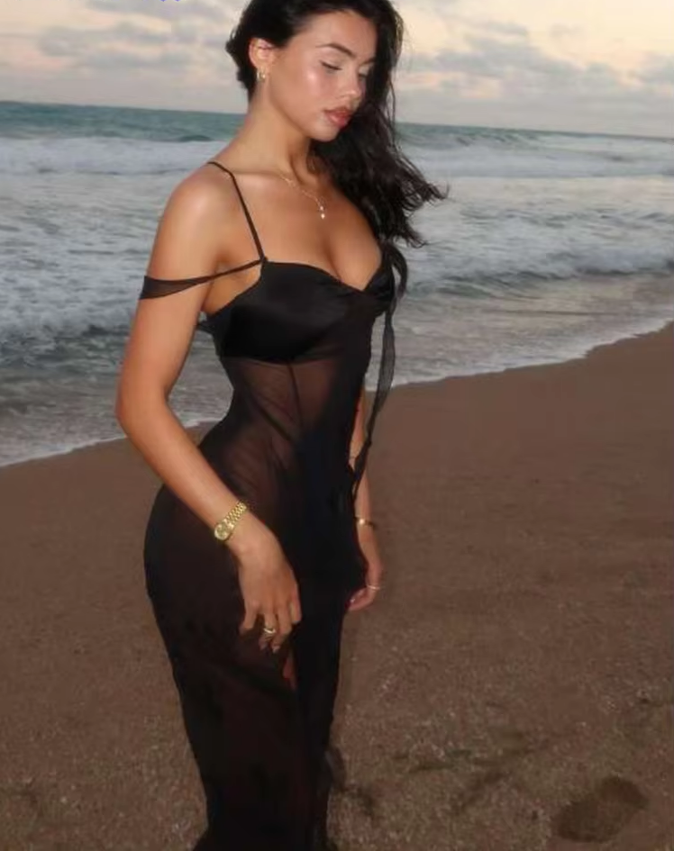 See Through Dress Woman Summer Sexy Spaghetti Straps Patchwork Irregular Tassel Splits Swimsuit Beach Skinny Vestidos