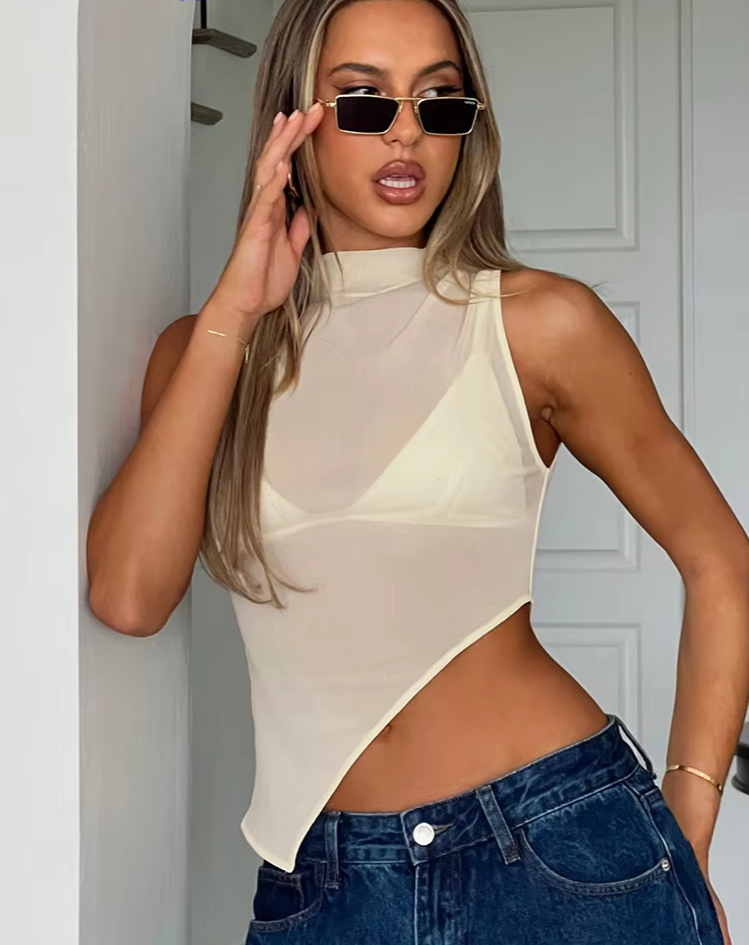 Sexy Irregular Tank Tops Women See Through Summer Trend Sleeveless Skinny Coquette Hipster Sexy Wild Streetwear Vest