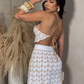 Summer Knit Women Two Piece Set Halter Backless Camisole+Peach Hip Skirts Vacation Beach Matching Midnight Clubwear