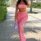 See Through 2 Piece Sets Woman Summer Sexy Strapless Crop Tops+Long Skirts Party Clubwear Skinny Lace Matching Outfits