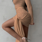 Pleats Bandage Dress Women O-Neck Solid Full Sleeve Trend Tassel Autumn Casual Classic Solid Stretch Mini Bodycon