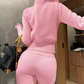 Casual Sporty 2 Piece Set Women Tracksuit Knit Hooded Zip Jacket+Straight Pants Sporty Stretch Matching Streetwear