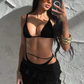 Sexy Lace 3 Piece Set Women Y2K Beach Vacation Double Deck Bra+Panties+Irregular Ruffle Hem Skirts Midnight Clubwear