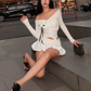 Solid Irregular 2 Piece Set Women Slash Neck Strapless Applique Crop Tops+Mini Skinny Pleats Skirts Elegant Sexy Suit