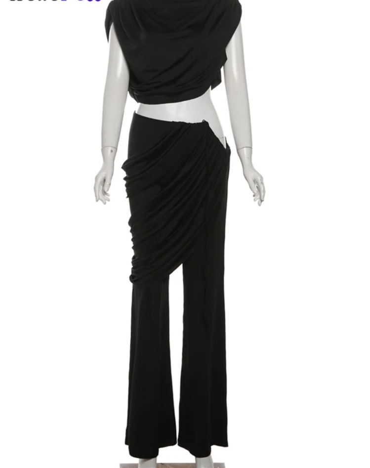 Elegant Irregular 2Piece Set Summer Women Chic Classic Tank Tops+Skirts Pants Matching Trend Ruched Suits Streetwear