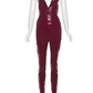 Faux Leather Sex  Set Women  Low-Neck Halter Sleeveless Bodysuit+Zipper Waist2 Piece Stretch Pant Clubwear Trend Suit