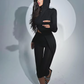 Solid Women 2 Piece Set Skinny O-Neck Sleeveless Crop Vest+Hooded Asymmetry Skinny Dress Matching Trend Stretch Suit