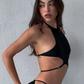 Hollow Straps 2 Piece Sets Woman Summer Sexy Solid Halter Backless Tops+Sequined Flared Pants Party Skinny Outfits