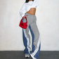 Panelled Stripes Pants Women 2024 Autumn Fashion Contrast Casual Sporty Simple Skinny Streetwear Straight Trousers