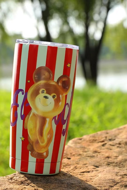 2025 Autumn New Arrival Playful 304 Stainless Steel Striped Bear Print Drink Cup For Woman
