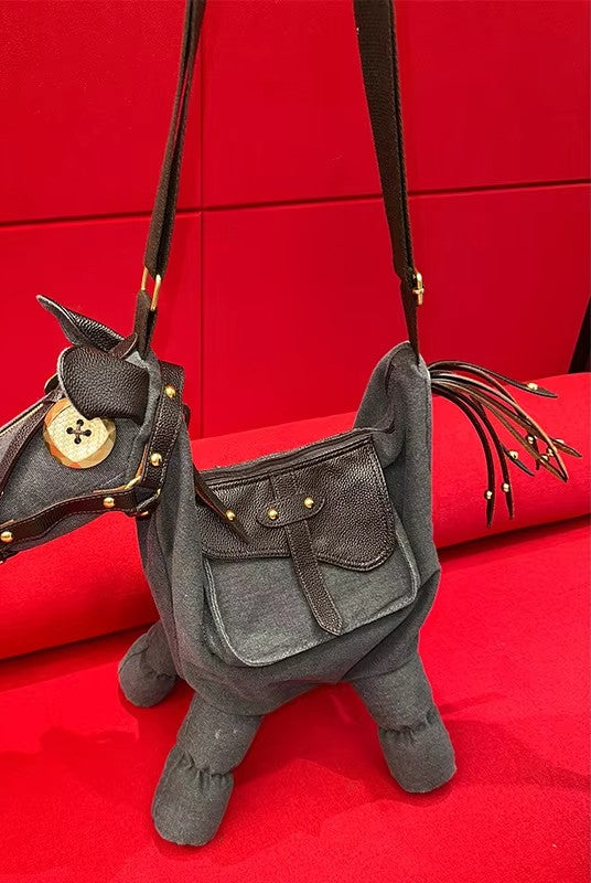 2025 Autumn New Arrival Sweet Edgy Pony Shape Creative Horse Design Denim Crossbody Bag For Woman